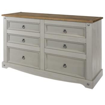 3+3 Drawer Wide Chest - Pine - 132.1 x 43 x 83.4 cm - Grey Wax/Antique Waxed Pine