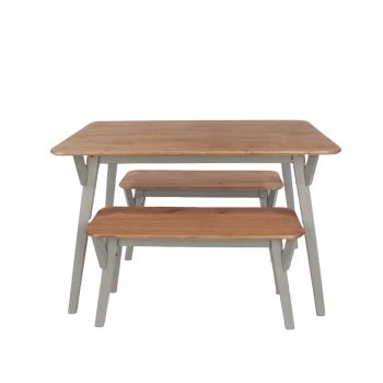 120 Cm Kitchen Table with 2 Bench Set - Pine - L80 x W120 x H75 cm - Grey - Flat Packed