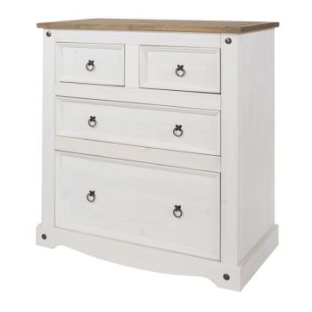 Corona 2+2 Drawer Chest - Pine /Particle Board - 91 x 47 x 103.8 cm - White Wax/Antique Waxed Pine