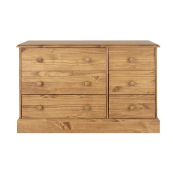 Cotswold 3+3 Drawer Wide Chest - Pine - L40.5 x W116.3 x H77.3 cm - Antique Waxed Pine - Flat Packed