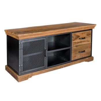 Metropolis Industrial TV Media Unit - Metal/Acacia Solid Wood - L45 x W140 x H60 cm