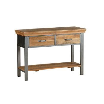 Metropolis Industrial 2 Drawer Console Table - Metal/Acacia Solid Wood - L40 x W115 x H77 cm