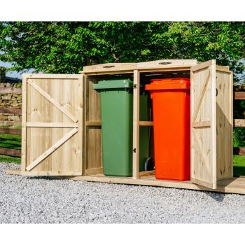 Chatburn Double Wheelie Bin Store  - Timber - L80.4 x W145 x H120 cm - Fits 2 x 180L or 2 x 240L Wheelie Bins