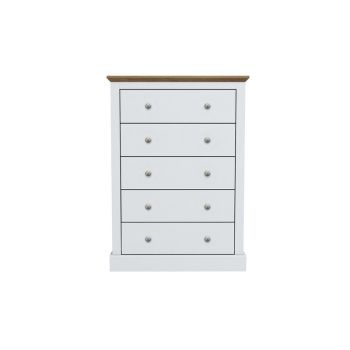 Devon 5 Drawer Chest - Particle Board - L39.5 x W79 x H111.9 cm - White