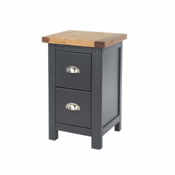 2 Drawer Petite Bedside Cabinet - Hardwood/Softwood/MDF - 35 x 32 x 55.5 cm - Midnight Blue/Antique Oak Effect Wax