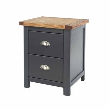 2 Drawer Bedside Cabinet - Hardwood/Softwood/MDF - 45 x 40 x 55.5 cm - Midnight Blue/Antique Oak Effect Wax