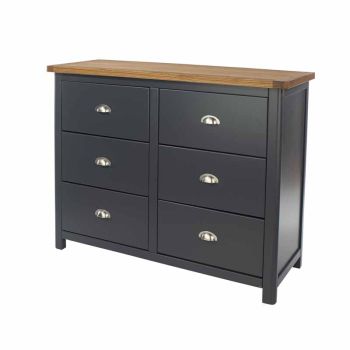 3+3 Chest of Drawers - Hardwood/Softwood/MDF - 110 x 40 x 90 cm - Midnight Blue/Antique Oak Effect Wax