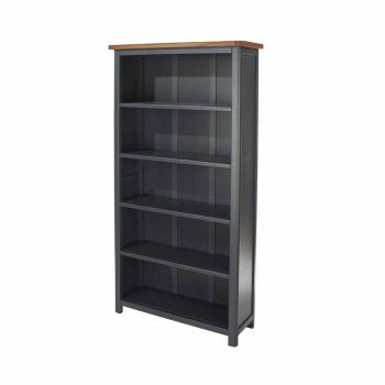 Tall Bookcase - Hardwood/Softwood/MDF - 90 x 30 x 180 cm - Midnight Blue/Antique Oak Effect Wax