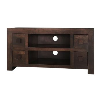 Dakota Plazma TV Unit 4 Drawer - Mango Wood - L40 x W110 x H55 cm - Dark Finish