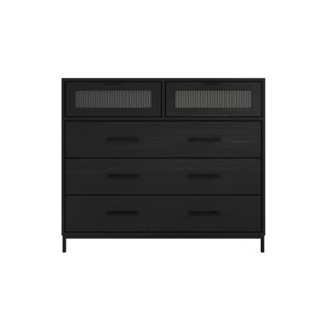 Edison Reeded Chest - Wood - L40 x W95 x H80 cm - Black Matte/Clear