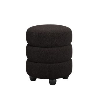 Emi Pouffe - Boucle/Pine - L43 x W43 x H49.5 cm - Black/Black - Fully Assembled