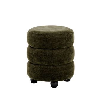 Emi Pouffe - Velvet Chenille/Pine - L44 x W44 x H50 cm - Olive/Black - Fully Assembled