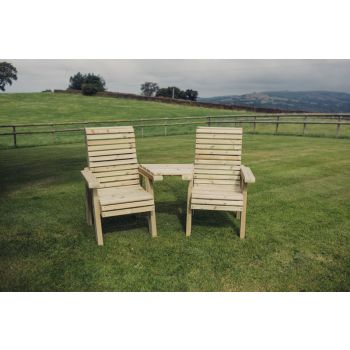 Ergonomic Companion Set, Wooden Garden Love Seat - Angled - L100 x W170 x H105 cm - Fully Assembled