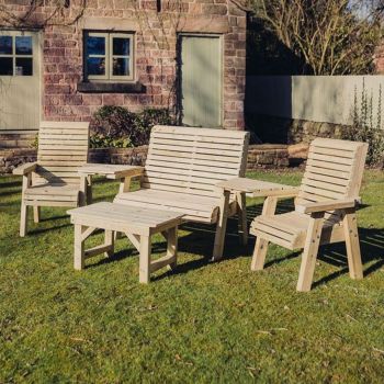 Multi Set, Wooden Garden Table and Chairs - L100 x W370 x H105 cm - Fully Assembled - Set of Waterproof Cushions Included