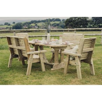 Ergo Table Set - Sits 6, 2 Bench & 2 Chair - L250 x W290 x H105 cm - Min. Assembly Required - Set of Waterproof Cushions Included