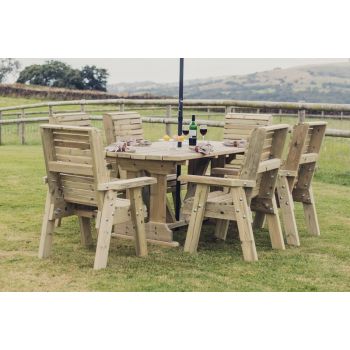 Ergo Table and Chair Set - Sits 6 Wooden Garden Dining Furniture with 6 Chairs - L250 x W290 x H105 cm - Minimal Assembly Required