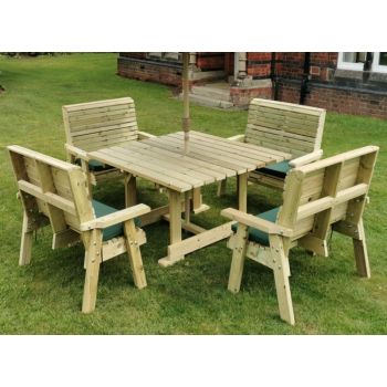Ergo 8 Seater Square Table Including 4 Benches - Swedish Redwood - L149 x W149 x H77 cm - Minimal Assembly Required