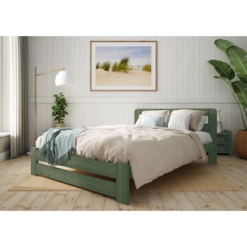 Aurora Bed Frame 4 Feet 6 Inch - Wood - L197 x W146 x H80 cm - Midnight Green