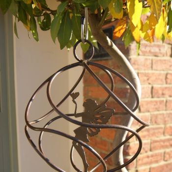Fairy Catcher With Standing Fairy Brown - Hanging Ornament - Solid Steel - L27.9 x W27.9 x H27 cm - Black