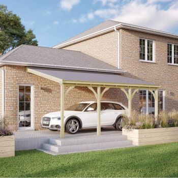 Felt Shingle Roof Car Port 4 Post - Wood - L200 x W650 cm - Light Green