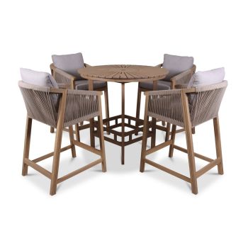 Roma Table with 4 Seater Armchairs Bar Set - Acacia Hardwood - Light Teak