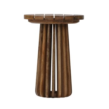 Slatted Round Side Table - Mango Wood - L37 x W37 x H51 cm - Mango Light Finish