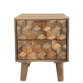 Geometric 2 Drawer Bedside - Mango Wood - L40 x W40 x H50 cm - Mango Light Finish