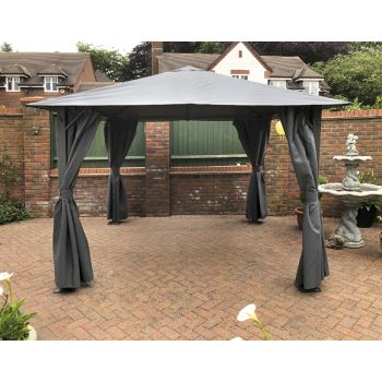 Highfield Gazebo Outdoor Garden BBQ Shelter, Party Tent with Curtains and Apex Canopy - L210 x W210 x H260 cm - Grey