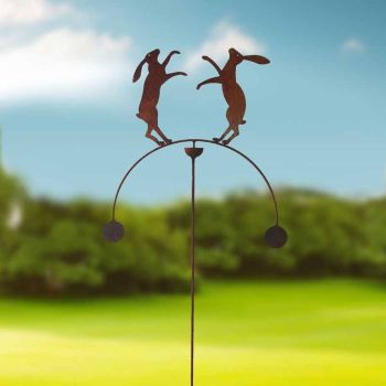 Boxing Hares Wind Rocker Double Bare Metal/Ready to Rust - Steel - W54 x H148.5 cm