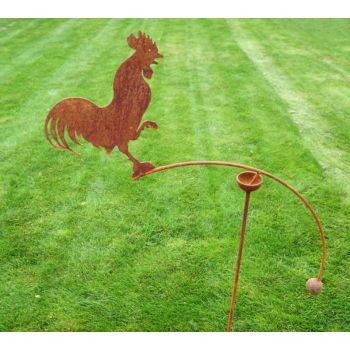 Cockerel Wind Rocker Single Bare Metal/Ready to Rust - Steel - L66 x W54 x H148.5 cm