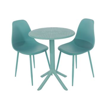 Rimini Cala Outdoor Grade Bistro Table and 2 Chair Set - Plastic/Metal - L60 x W60 x H82 cm - Sky Blue - Partially Assembled