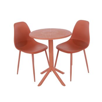 Rimini Cala Outdoor Grade Bistro Table and 2 Chair Set - Plastic/Metal - L60 x W60 x H82 cm - Terracotta - Partially Assembled