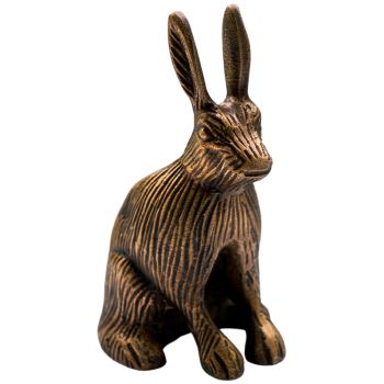Cast Aluminium Hare Candle Holder - Aluminium - L9.5 x W10 x H18 cm - Antique Brass