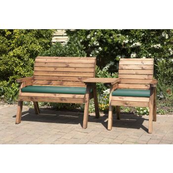 Three Seat Companion Set Straight with Cushions - W262 x D74 x H98 - Fully Assembled - Green