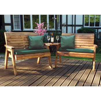 Twin Bench Set Angled with Cushions - W264 x D90 x H98 - Fully Assembled - Green