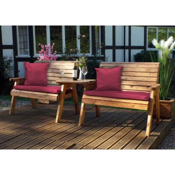 Twin Bench Set Straight with Cushions - W264 x D90 x H98 - Fully Assembled - Burgundy