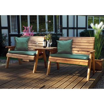 Twin Bench Set Straight with Cushions - W264 x D90 x H98 - Fully Assembled - Green