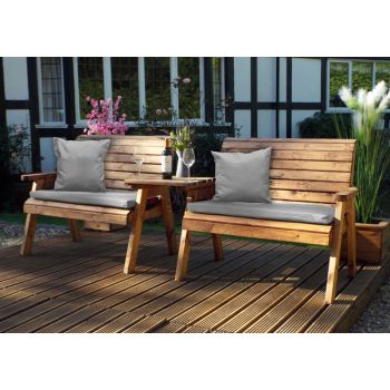 Twin Bench Set Straight with Cushions - W264 x D90 x H98 - Fully Assembled - Grey