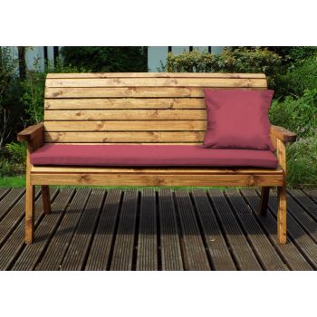 Three Seater Winchester Bench with Burgundy Cushions - Fully Assembled W170 x D74 x H98