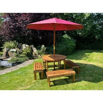 Knights Eight Seater Garden Furniture Round Table Set - L230 x W230 x H80 cm - Burgundy
