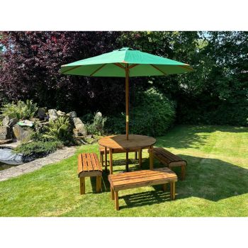 Knights Eight Seater Garden Furniture Round Table Set - L230 x W230 x H80 cm - Green