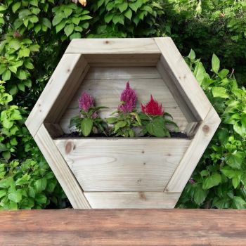 Small Hanging Wooden Hexagon Wall Planter - L16 x W34 x H30 cm - Fully Assembled