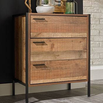 Hoxton 3 Drawer Chest - Wood - L40 x W63.8 x H78 cm - Distressed Oak Effect
