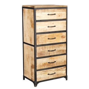 Cosmo Industrial Tall Chest - Solid Mango Wood - L40 x W60 x H120 cm