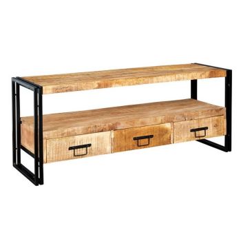 Cosmo Industrial Large Plasma Stand - Solid Mango Wood - L45 x W150 x H60 cm