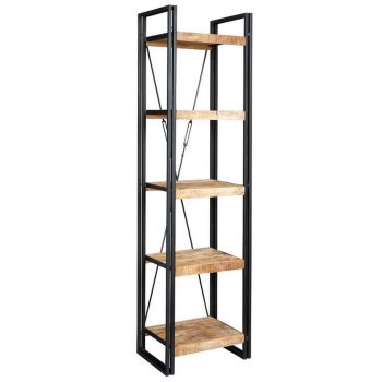 Cosmo Industrial Slim Open Bookcase - Solid Mango Wood - L40 x W55 x H200 cm
