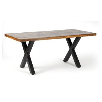 Induse 'X' Leg Dining Table - Mango Wood/Iron - L100 x W220 x H76 cm