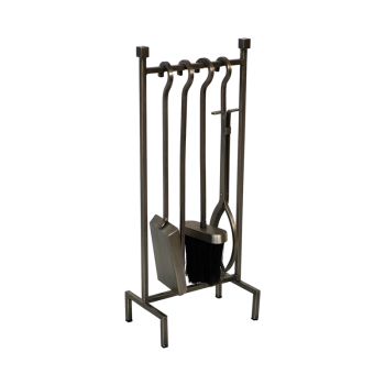 Hanging Rack Fireside Companion Set - Iron - L13 x W22 x H51 cm - Pewter