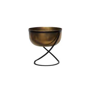 Indoor Kensington Round Planter on Stand - Metal - L28 x W28 x H30 cm - Brass