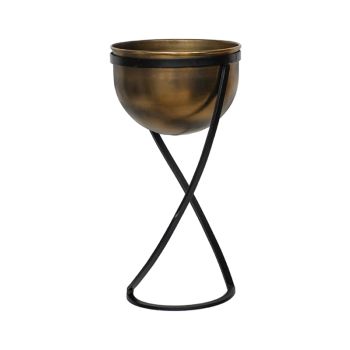 Indoor Kensington Round Planter on Stand - Metal - L14 x W14 x H42 cm - Brass